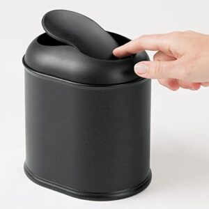 mDesign Modern Plastic Mini Wastebasket Trash Can Dispenser with Swing Lid for Bathroom Vanity Countertop or Tabletop - Dispose of Cotton Rounds, Makeup Sponges, Tissues - Black