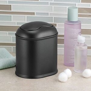 mDesign Modern Plastic Mini Wastebasket Trash Can Dispenser with Swing Lid for Bathroom Vanity Countertop or Tabletop - Dispose of Cotton Rounds, Makeup Sponges, Tissues - Black