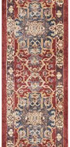 SAFAVIEH Bijar Collection 2'3" x 6' Red / Royal BIJ605R Traditional Oriental Distressed Non-Shedding Living Room Entryway Foyer Hallway Bedroom Runner Rug