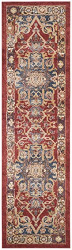 SAFAVIEH Bijar Collection 2'3" x 6' Red / Royal BIJ605R Traditional Oriental Distressed Non-Shedding Living Room Entryway Foyer Hallway Bedroom Runner Rug