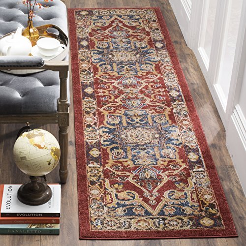 SAFAVIEH Bijar Collection 2'3" x 6' Red / Royal BIJ605R Traditional Oriental Distressed Non-Shedding Living Room Entryway Foyer Hallway Bedroom Runner Rug