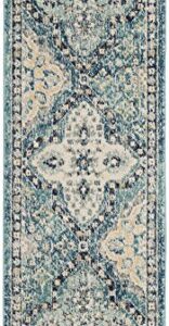 SAFAVIEH Evoke Collection 2'2" x 11' Light Blue/Ivory EVK274C Boho Trellis Non-Shedding Living Room Bedroom Runner Rug