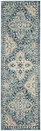 SAFAVIEH Evoke Collection 2'2" x 11' Light Blue/Ivory EVK274C Boho Trellis Non-Shedding Living Room Bedroom Runner Rug