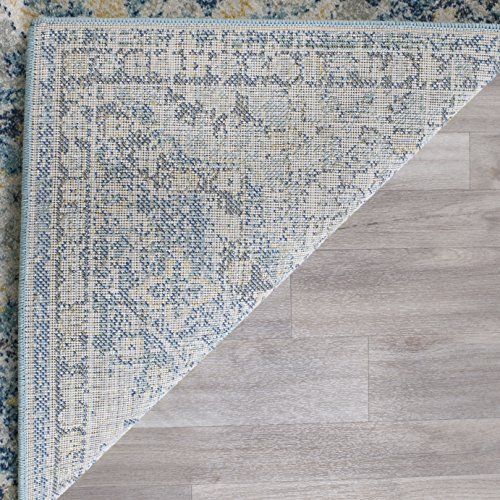 SAFAVIEH Evoke Collection 2'2" x 11' Light Blue/Ivory EVK274C Boho Trellis Non-Shedding Living Room Bedroom Runner Rug