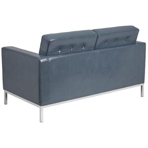 Flash Furniture HERCULES Lacey Series Contemporary Gray LeatherSoft Loveseat with Stainless Steel Frame