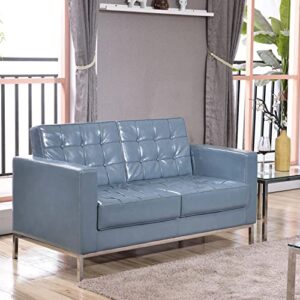 Flash Furniture HERCULES Lacey Series Contemporary Gray LeatherSoft Loveseat with Stainless Steel Frame
