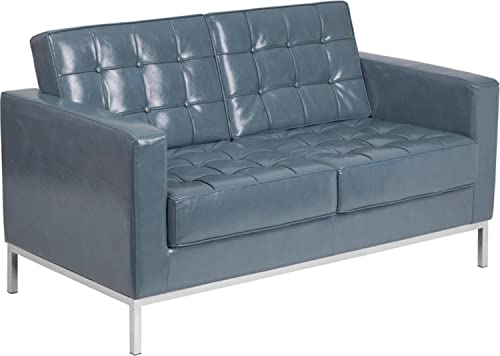 Flash Furniture HERCULES Lacey Series Contemporary Gray LeatherSoft Loveseat with Stainless Steel Frame