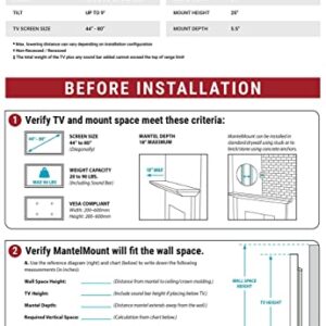 MantelMount MM540 - Above Fireplace Pull Down TV Mount for 40" to 80" Screen TVs to 90 lbs, with Patented auto-straightening, Adjustable Stops, Heat Sensor Handles & Paintable Covers