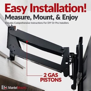 MantelMount MM540 - Above Fireplace Pull Down TV Mount for 40" to 80" Screen TVs to 90 lbs, with Patented auto-straightening, Adjustable Stops, Heat Sensor Handles & Paintable Covers