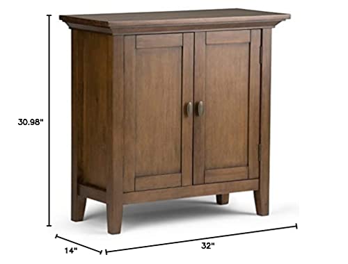 SIMPLIHOME Redmond SOLID WOOD 32 inch Wide Transitional Low Storage Cabinet in Rustic Natural Aged Brown for the Living Room, Entryway and Family Room