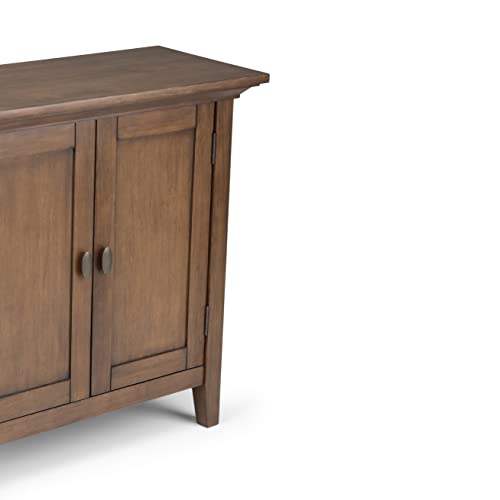 SIMPLIHOME Redmond SOLID WOOD 32 inch Wide Transitional Low Storage Cabinet in Rustic Natural Aged Brown for the Living Room, Entryway and Family Room