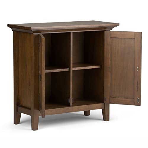 SIMPLIHOME Redmond SOLID WOOD 32 inch Wide Transitional Low Storage Cabinet in Rustic Natural Aged Brown for the Living Room, Entryway and Family Room