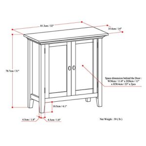 SIMPLIHOME Redmond SOLID WOOD 32 inch Wide Transitional Low Storage Cabinet in Rustic Natural Aged Brown for the Living Room, Entryway and Family Room