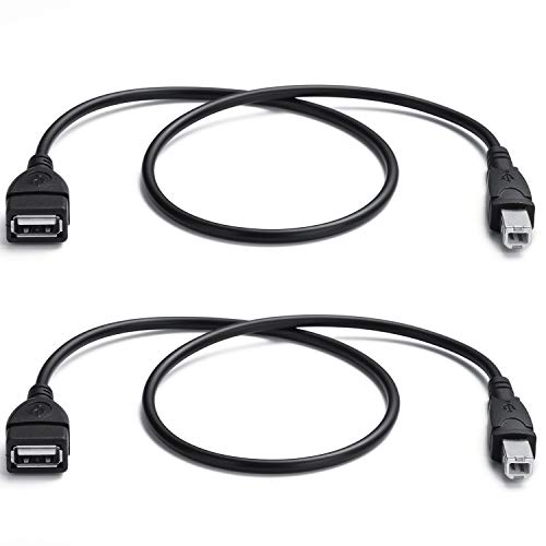 YOUOWO 2 Pack USB 2.0 Cable A Female to USB B Male Cable for Printer Extender Connection Cables USB_A/F-USB_B/M Adapter (USB_A-USB_B Cables Black)