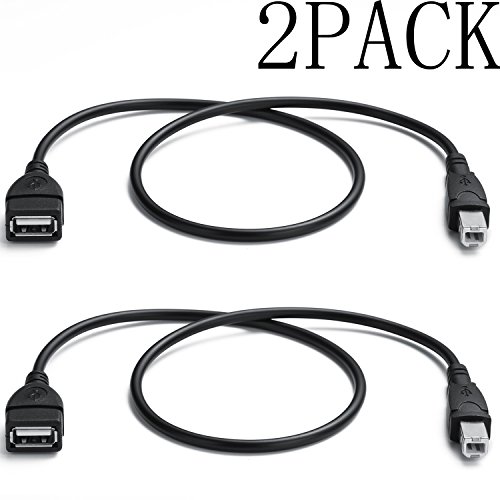 YOUOWO 2 Pack USB 2.0 Cable A Female to USB B Male Cable for Printer Extender Connection Cables USB_A/F-USB_B/M Adapter (USB_A-USB_B Cables Black)