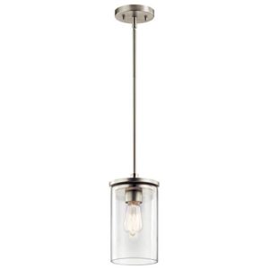 kichler crosby 10.75" 1 light mini pendant with clear glass brushed nickel