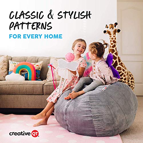 Creative QT Stuff ’n Sit Extra Large 38’’ Bean Bag Storage Cover for Stuffed Animals & Toys – Gray & White Stripe – Toddler & Kids’ Rooms Organizer – Giant Beanbag Great Plush Toy Hammock Alternative