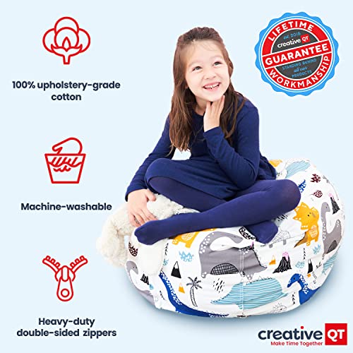 Creative QT Stuff ’n Sit Extra Large 38’’ Bean Bag Storage Cover for Stuffed Animals & Toys – Gray & White Stripe – Toddler & Kids’ Rooms Organizer – Giant Beanbag Great Plush Toy Hammock Alternative