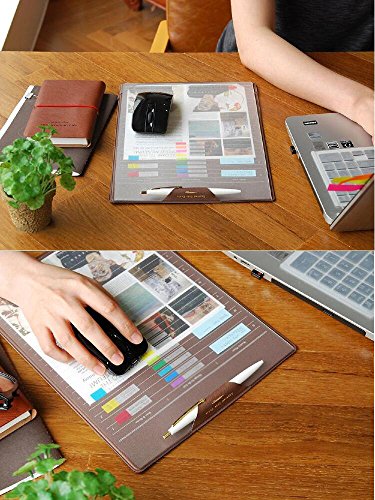 ELSKY Office Mouse Mat for Computer or Laptop,Gmaing Mouse Pads/Mouse&Desktop Protector/Keyboard Pad,Drawing & Writing Pad with Card Schedule Pockets,Cover with 2 Transparent Sheets for Memo (Coffee)