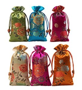 startdy silk brocade double layer drawstring pouch candy sachet wallet jewelry bag w3"h6" (6pcs )