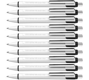 schneider slider xite xb (extra broad) ballpoint pen, refillable + retractable, 1.4 mm, white barrel w/blue accents, black ink, box of 10 pens (133201)
