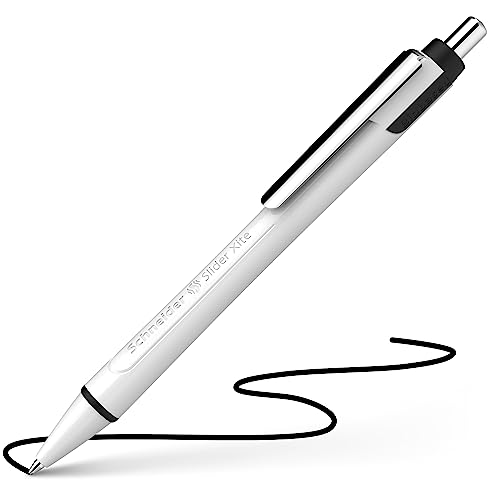 Schneider Slider Xite XB (Extra Broad) Ballpoint Pen, Refillable + Retractable, 1.4 mm, White Barrel w/Blue Accents, Black Ink, Box of 10 Pens (133201)