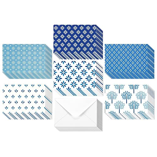 48 Pack Blue Stationery Notecards and Envelopes Set, 4x6-Inch All Occasion Thank You Notes for Birthdays, Business, 6 Floral Designs (Blank Inside)