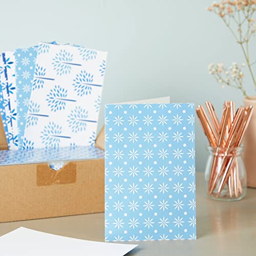 48 Pack Blue Stationery Notecards and Envelopes Set, 4x6-Inch All Occasion Thank You Notes for Birthdays, Business, 6 Floral Designs (Blank Inside)