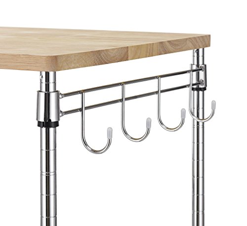 Finnhomy 3-Tier Wire Rolling Kitchen Cart, Food Service Cart, Microwave Stand, Oak Cutting Board and Chrome