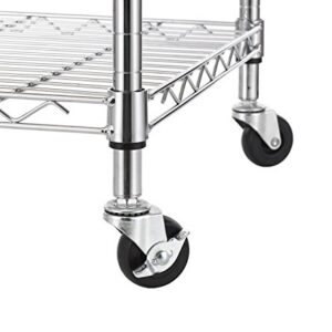 Finnhomy 3-Tier Wire Rolling Kitchen Cart, Food Service Cart, Microwave Stand, Oak Cutting Board and Chrome