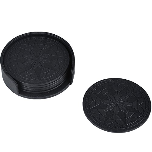 Drink Coasters,365park PU Leather Coasters Set of 6 with Holder for Glasses