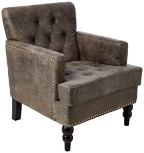 gdfstudio medford brown tufted club chair, fabric accent chair with studded nailhead accents