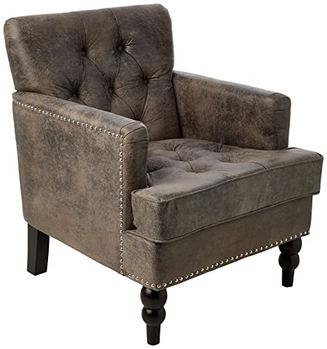 GDFStudio Medford Brown Tufted Club Chair, Fabric Accent Chair with Studded Nailhead Accents