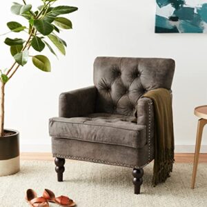GDFStudio Medford Brown Tufted Club Chair, Fabric Accent Chair with Studded Nailhead Accents