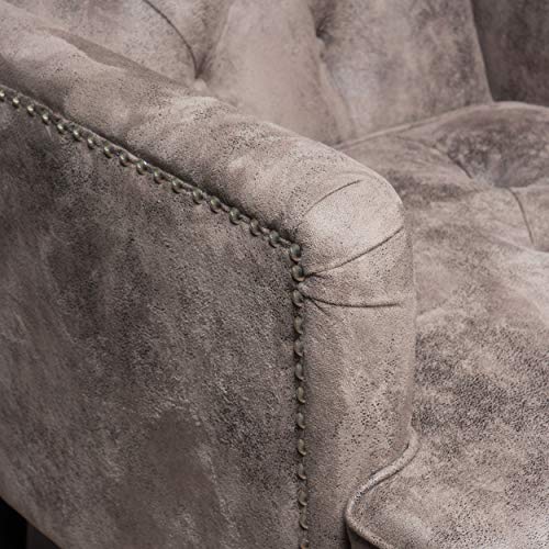 GDFStudio Medford Brown Tufted Club Chair, Fabric Accent Chair with Studded Nailhead Accents