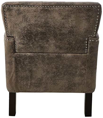 GDFStudio Medford Brown Tufted Club Chair, Fabric Accent Chair with Studded Nailhead Accents