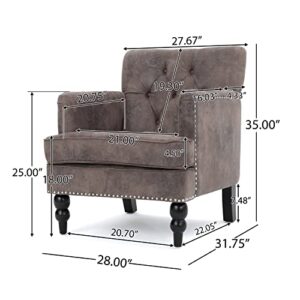 GDFStudio Medford Brown Tufted Club Chair, Fabric Accent Chair with Studded Nailhead Accents