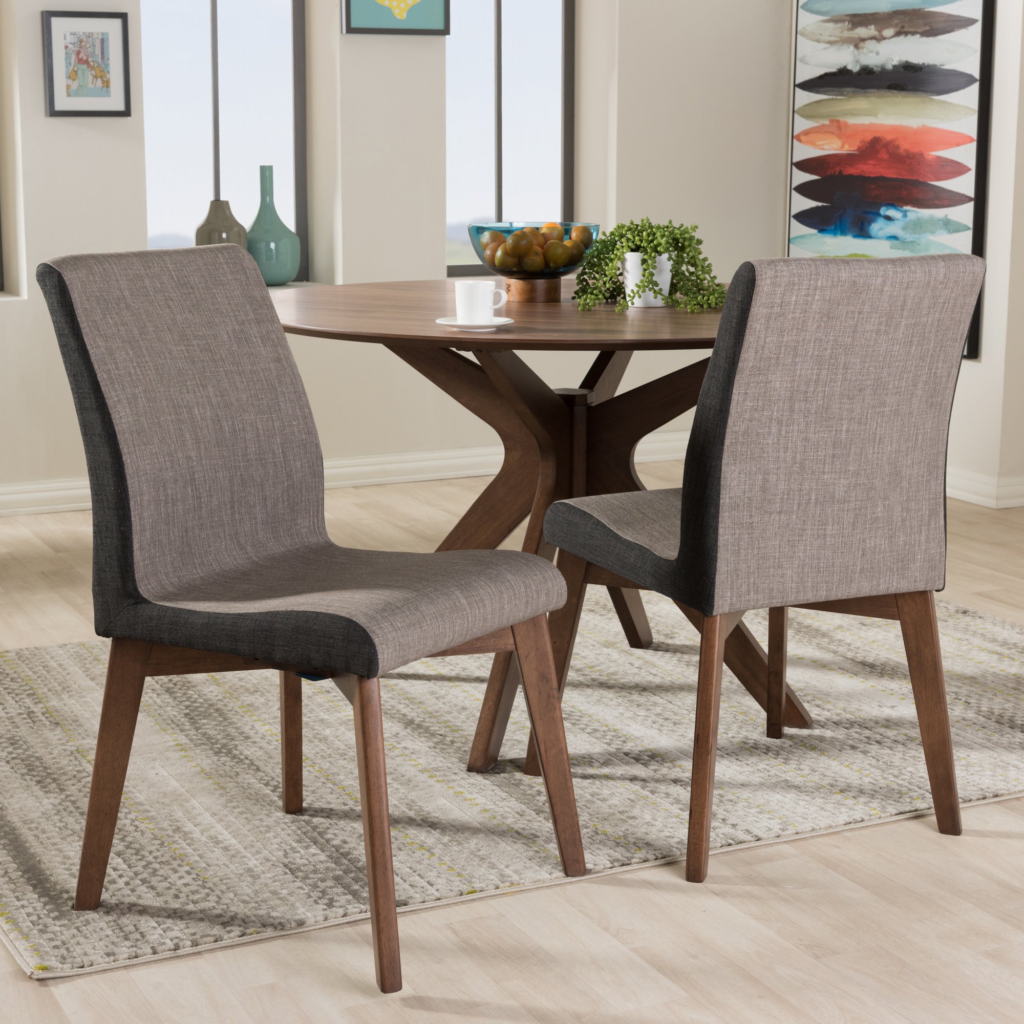 Baxton Studio Kimberly Dining Chair Beige and Brown Fabric Dining Chair