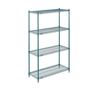 nexel poly-green adjustable wire shelving unit, 4 tier, heavy duty commerical storage organizer wire rack, 18" x 42" x 74", green