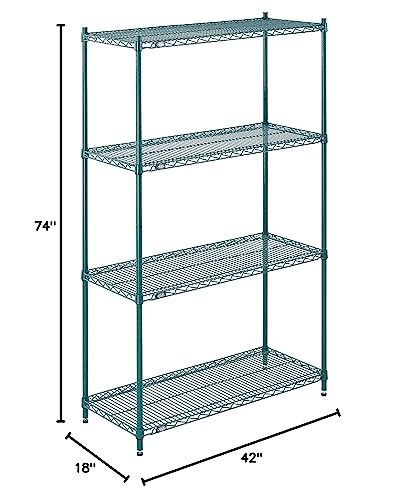 Nexel Poly-Green Adjustable Wire Shelving Unit, 4 Tier, Heavy Duty Commerical Storage Organizer Wire Rack, 18" x 42" x 74", Green