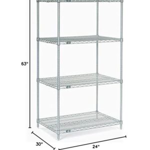 Nexel 24" x 30" x 63", 4 Tier, NSF Listed Adjustable Wire Shelving, Unit Commercial Storage Rack, Silver Epoxy, Leveling feet