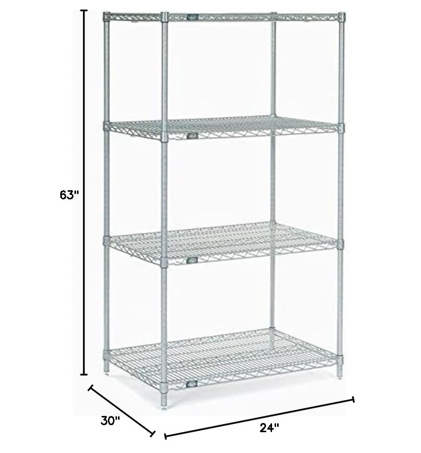 Nexel 24" x 30" x 63", 4 Tier, NSF Listed Adjustable Wire Shelving, Unit Commercial Storage Rack, Silver Epoxy, Leveling feet