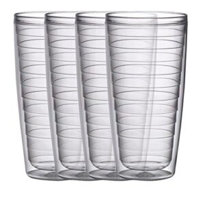 boston warehouse insulated plastic tumblers, 24-ounce, set of 4, clear collection