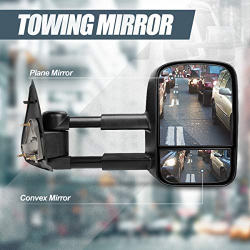 Pair Black Power Adjustment Manual Telescoping Folding Side Towing Mirrors Compatible with Ford F-150 F-250 97-04