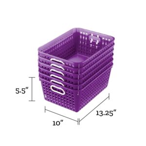 Really Good Stuff Multi-Purpose Plastic Storage Baskets for Classroom or Home Use - Stackable Mesh Plastic Baskets with Grip Handles 13" x 10" (Purple - Set of 12)