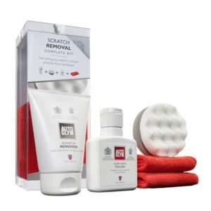 autoglym scratch removal kit for car paintwork - includes scratch remover, super resin polish, hi-tech finishing cloth, and scratch removal applicator