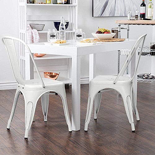 Furmax Metal Chairs Indoor/Outdoor Use Stackable Chic Dining Bistro Cafe Side Chairs Set of 4 (Distressed White)