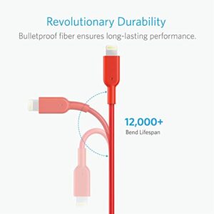 Anker Powerline II Lightning Cable (6ft), MFi Certified for iPhone Xs/XS Max/XR/X / 8/8 Plus /7/7 Plus / 6/6 Plus (Red)