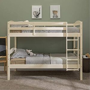 Walker Edison Solid Wood Twin Trundle Kids Bed Frame With Wheels Bunk bed Kids Bed Bedroom Storage Guard Rail Ladder, Twin, White