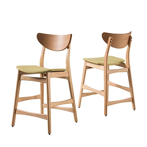 Christopher Knight Home Gavin Counter Chairs, 2-Pcs Set, Green Tea / Oak Finish